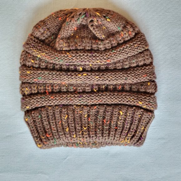 NEW Beanie Brown Fuzzy Hat Crochet Sprinkle Confetti All Season Comfy Warm Cap - Picture 4 of 5